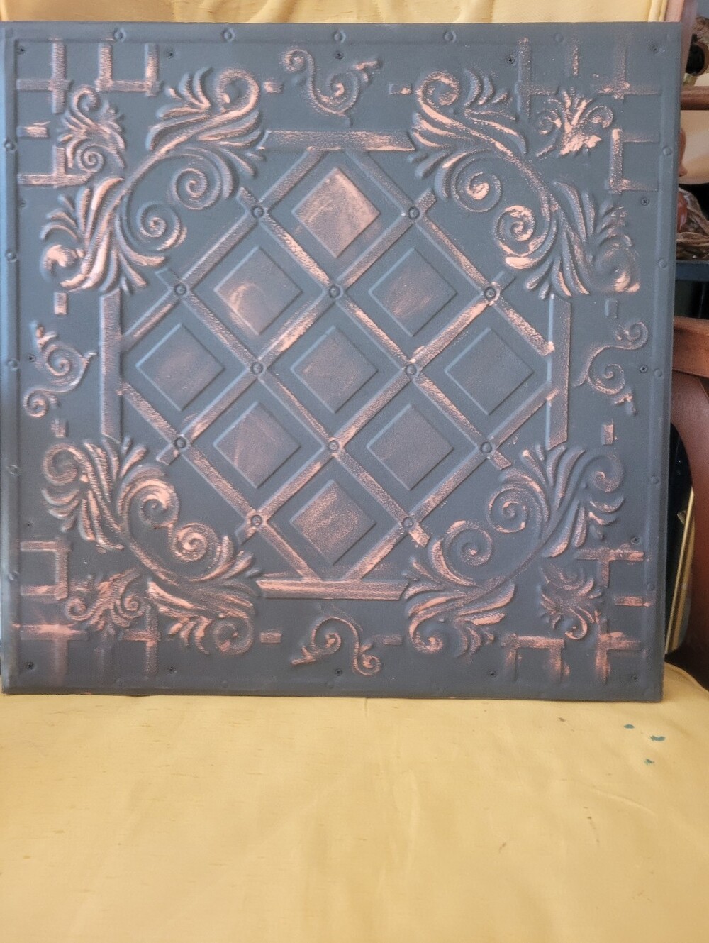 Vintage Style Embossed Faux Tin Wall Panel / Ceiling Tile Antique Bronze Finish